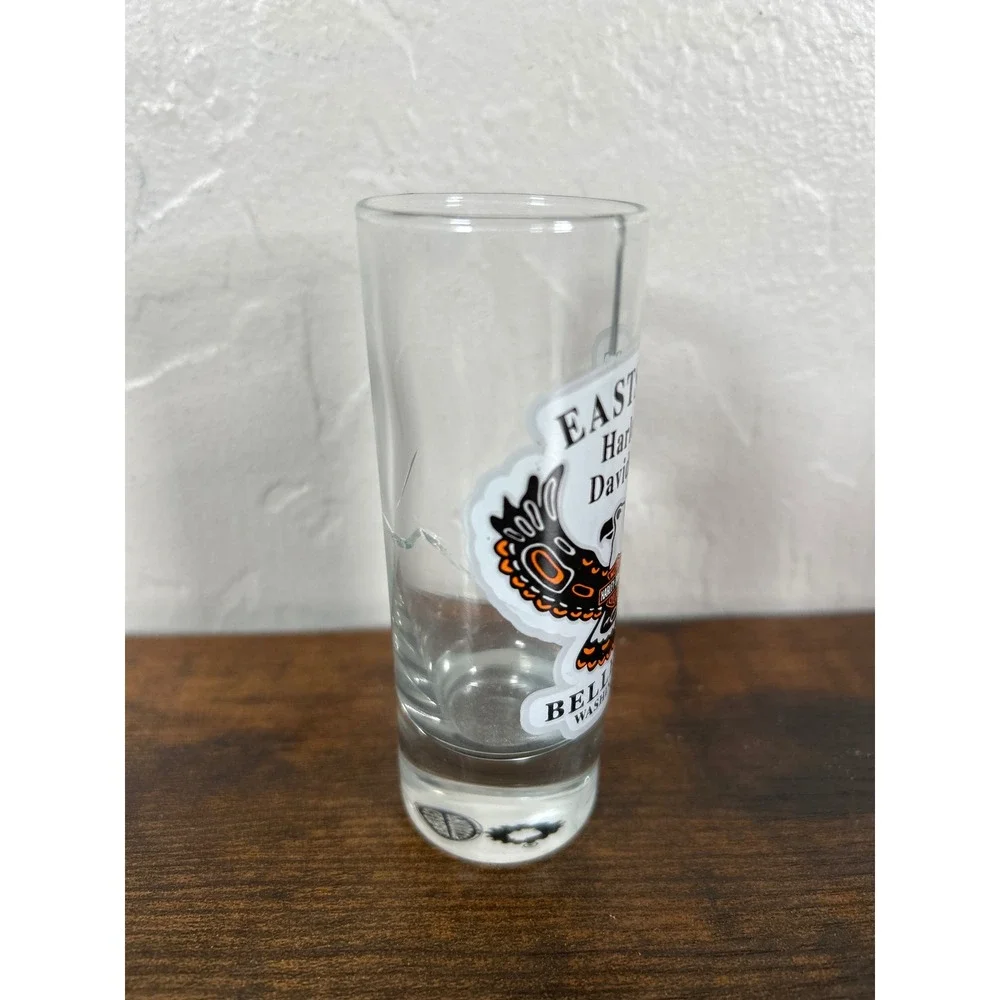 Harley-Davidson Eastside Bellevue Washington Eagle Shot Glass Tall Shooter Clear